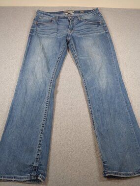 BKE Derek Jeans Mens 33L (Fit 36x33) Bootleg Stretch Denim Whiskers Cowboy Rodeo